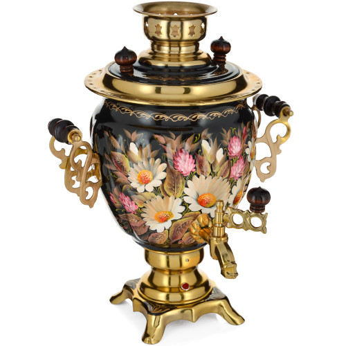 Самовар электрический 3 литра с автоотключением, худ. росписью «Ромашки с клевером» формы «Жёлудь»