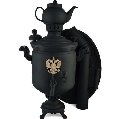 Самовар комбинированный 7 литров формы «Банка с гербом РФ» в наборе из 4 предметов, «Графит» Самовар комбинированный 7 литров формы «Банка с гербом РФ» в наборе из 4 предметов, «Графит»