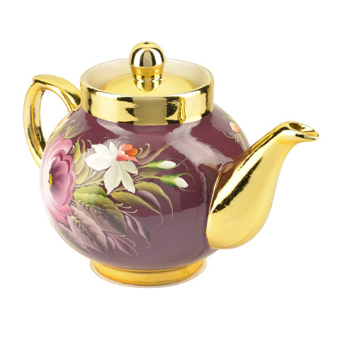 Чайник заварочный для самовара с художественной росписью «Букет на фиолетовом в золоте» 