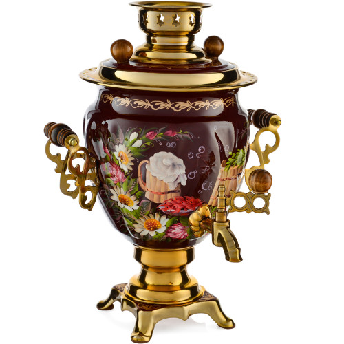 Самовар электрический 3 литра с художественной росписью «Баня» формы «Жёлудь»