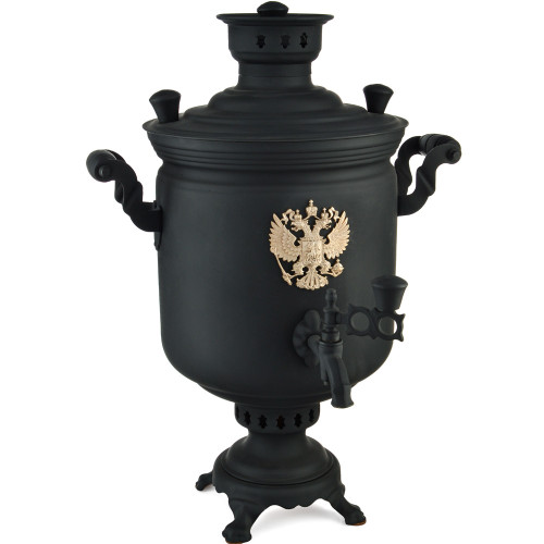 Самовар комбинированный 7 литров формы «Банка с гербом РФ», категория «Эксклюзив», «Графит»