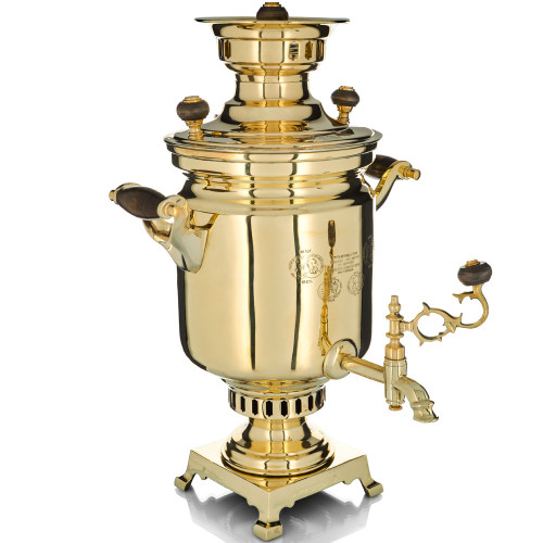 Самовар антикварный на дровах 3,5 литра формы «Банка» В.С. Баташева с медалями, золотой