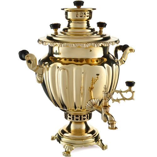 Самовар антикварный на дровах 6,5 литров формы «Ваза дольная», ТПЗ, золотистый