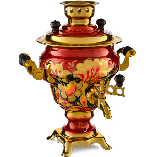 Самовар электрический 2,5 литра с автоотключением, худ. росписью «Хохлома» формы «Груша»