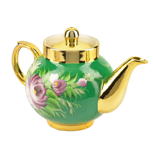 Чайник заварочный для самовара с художественной росписью «Нарциссы на зелёном в золоте» 