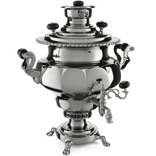 Самовар антикварный на дровах 7,5 литров формы «Ваза гранная» Н.А. Воронцова, с трубой, серебристый