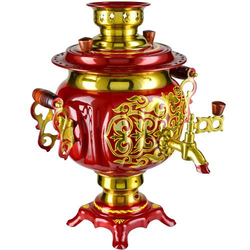 Самовар электрический 3 литра с автоотключением, худ. росписью «Орнамент красный» формы «Овал»