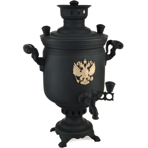 Самовар на дровах 5 литров формы «Банка с гербом РФ», категория «Эксклюзив», «Графит»