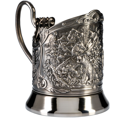 Подстаканник никелированный с чернью «Мишки в лесу»