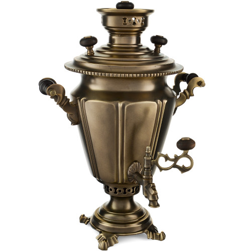 Самовар антикварный на дровах 3,5 литра формы «Рюмка» ТулМетПром, с трубой, травление по латуни