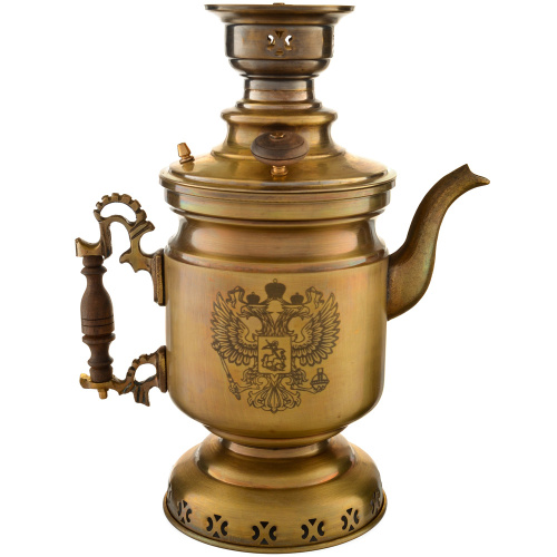 Самовар-чайник на дровах 2,5 литра с «Гербом РФ», патинированная латунь