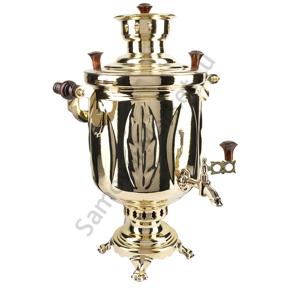 Самовар на дровах 5 литров формы «Банка с листьями», золотой, категория «Люкс» Самовар на дровах 5 литров формы «Банка с листьями», золотой, категория «Люкс»