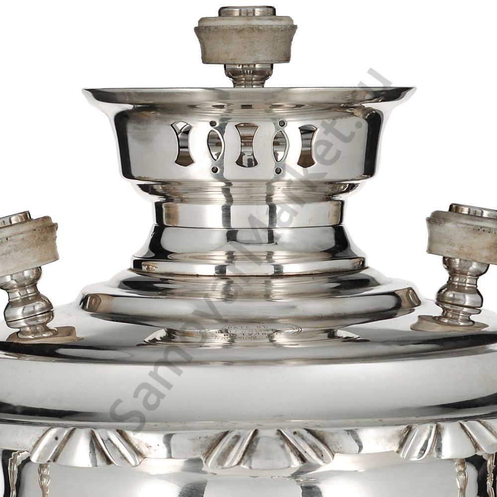 Самовар антикварный на дровах 3 литра формы «Рюмка» Братьев Петровых,фурнитура кость,посеребрённый  Самовар антикварный на дровах 3 литра формы «Рюмка» Братьев Петровых,фурнитура кость,посеребрённый