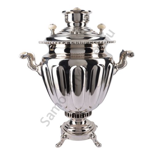 Самовар антикварный на дровах 6,5 литров формы «Ваза дольная», фурнитура кость, серебристый