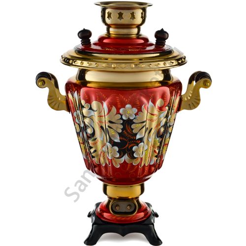 Самовар электрический 3 литра с художественной росписью «Кудрина красная» формы «Рюмка» Самовар электрический 3 литра с художественной росписью «Кудрина красная» формы «Рюмка»