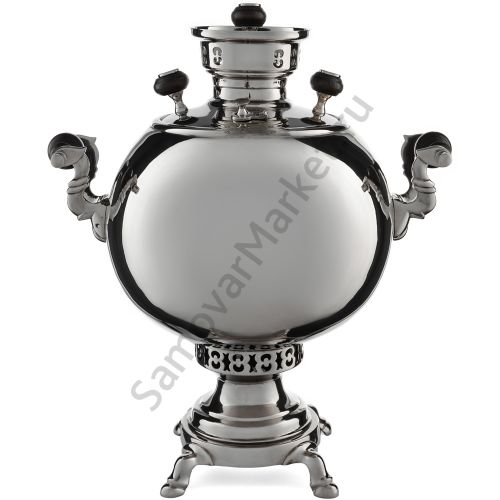 Самовар антикварный на дровах 4 литра формы «Шар» Капырзин, серебристый