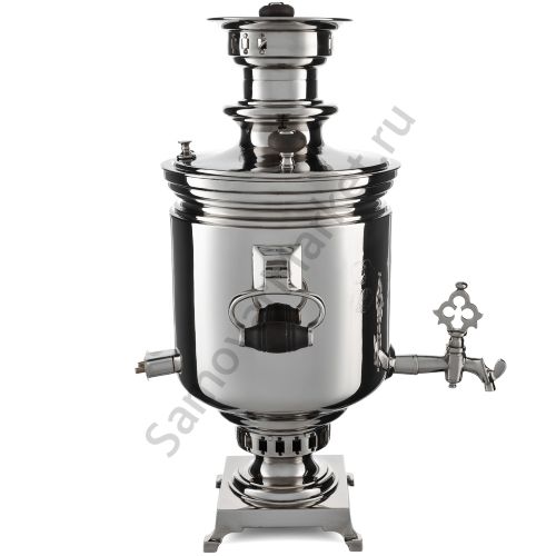 Самовар антикварный комбинированный 6 л. формы «Банка» Баташевых с медалями, с трубой, серебристый