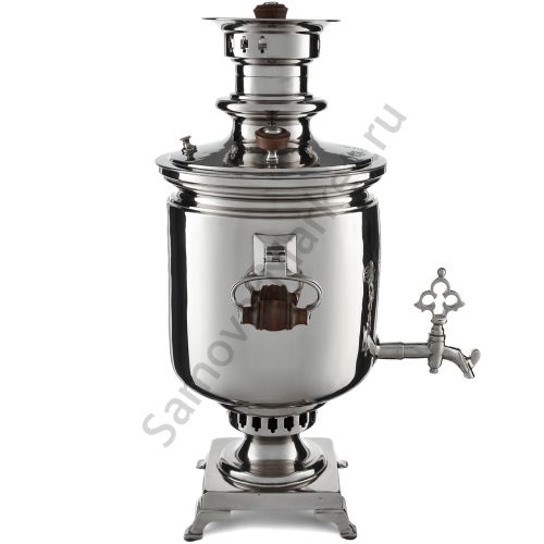 Самовар антикварный на дровах 6,5 литров формы «Банка» Н.И. Баташева с медалями, серебристый