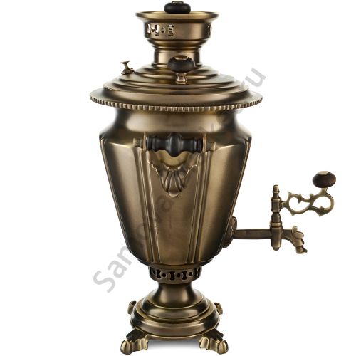 Самовар антикварный на дровах 3,5 литра формы «Рюмка» ТулМетПром, с трубой, травление по латуни