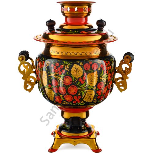 Самовар электрический 3 литра с художественной росписью «Хохлома с яблочками» формы «Овал»