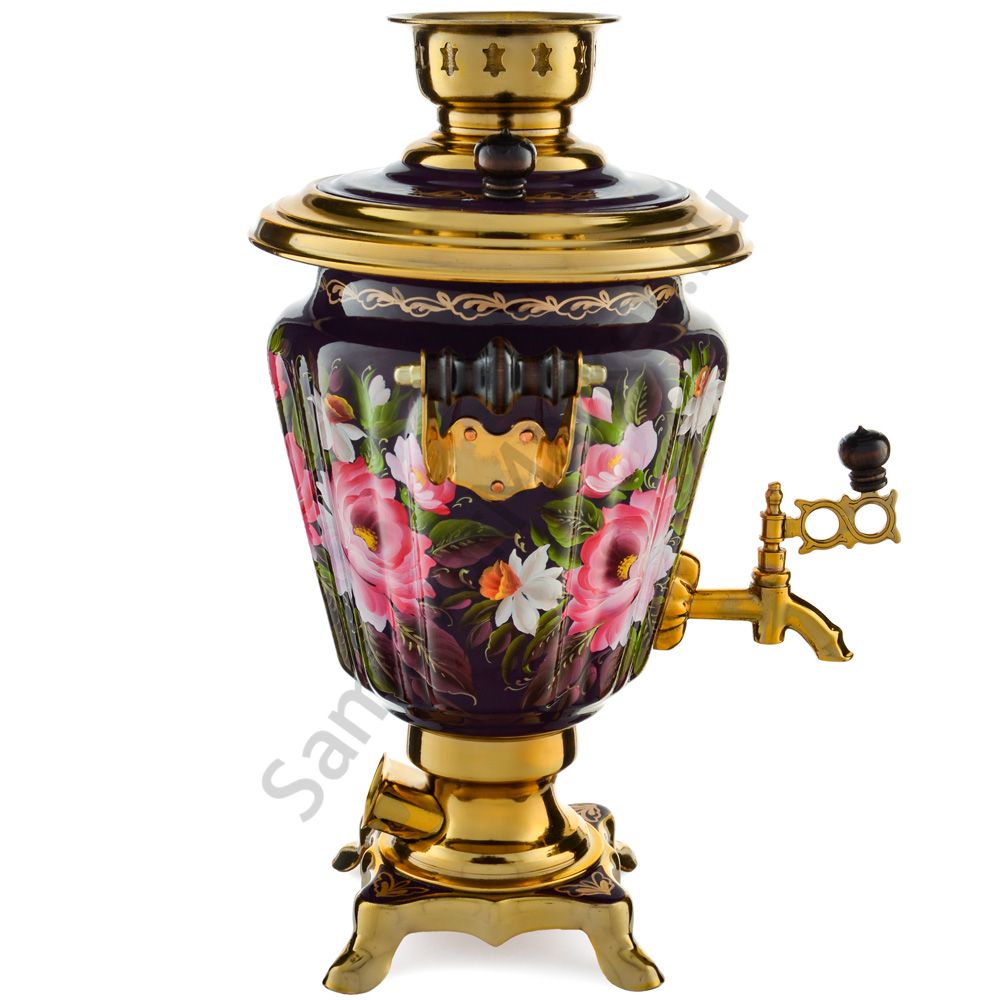 Самовар электрический 3 литра с художественной росписью «Букет на фиолетовом в золоте» формы «Рюмка» Самовар электрический 3 литра с художественной росписью «Букет на фиолетовом в золоте» формы «Рюмка»