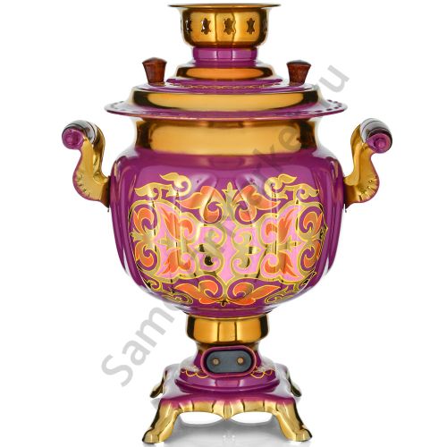 Самовар электрический 3 литра с художественной росписью «Орнамент фиолетовый» формы «Овал»