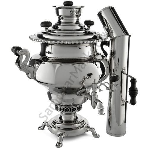 Самовар антикварный на дровах 7,5 литров формы «Ваза гранная» Н.А. Воронцова, с трубой, серебристый