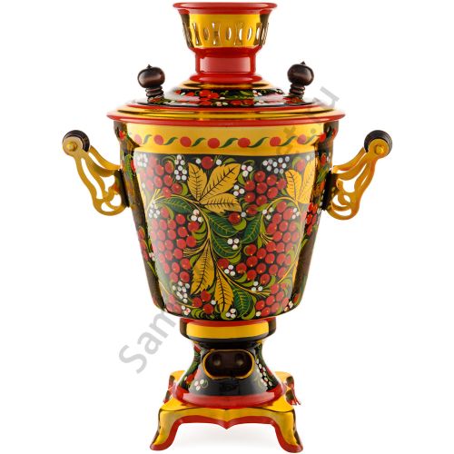 Самовар электрический 3 литра с художественной росписью «Рябина в зелени» формы «Рюмка гладкая» 