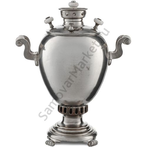 Самовар антикварный на дровах «Эгоист» 1,5 литра формы «Яйцо» Маликова, с трубой, серебристый