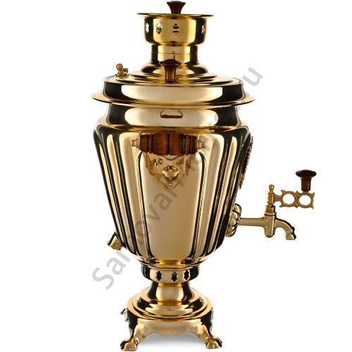 Самовар комбинированный 5 литров формы «Рюмкас гербом РФ», золотой, категория «Люкс»