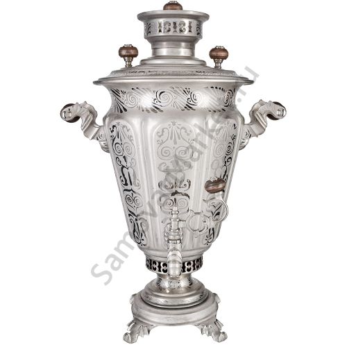 Самовар антикварный комбинированн 4л. формы «Рюмка гранная»Кольчугино,с трубой, травление по никелю