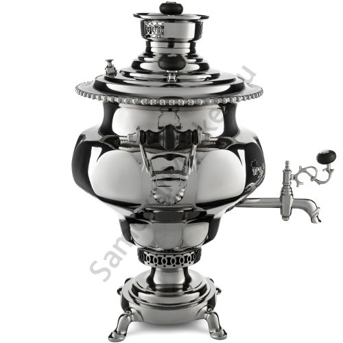 Самовар антикварный на дровах 7,5 литров формы «Ваза гранная» Н.А. Воронцова, с трубой, серебристый