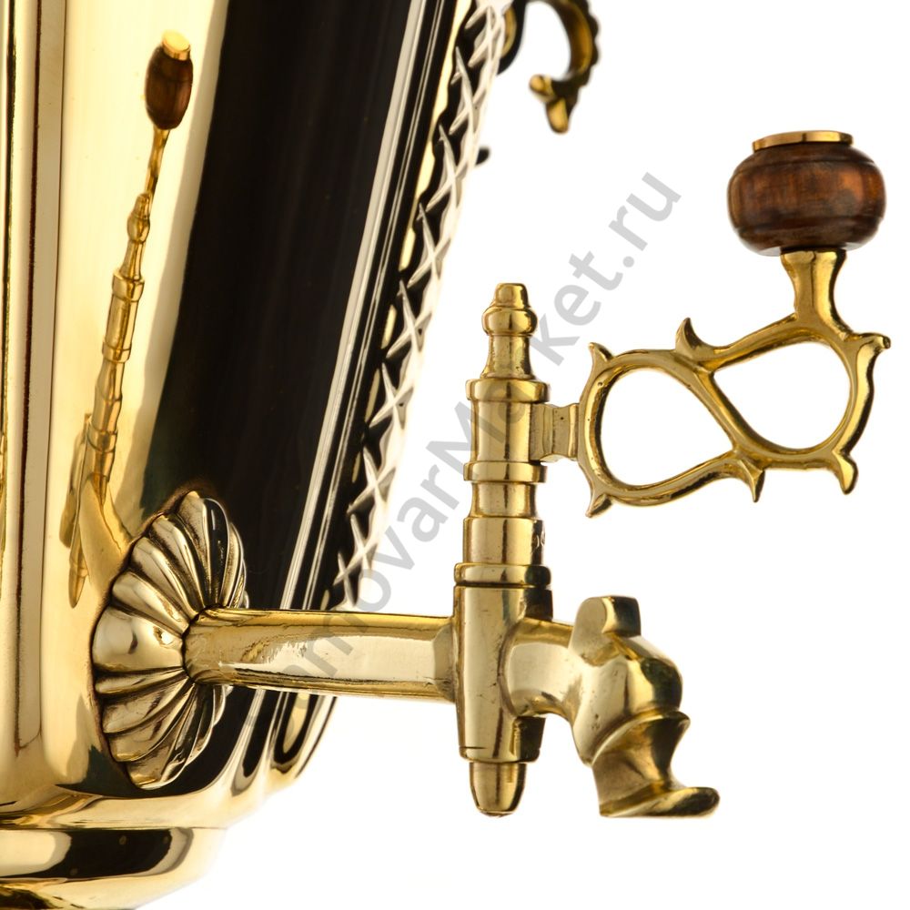 Самовар антикварный на дровах 7,5л. формы «Рюмка с редкими византийскими колоннами» Баташева,золотой Самовар антикварный на дровах 7,5л. формы «Рюмка с редкими византийскими колоннами» Баташева,золотой