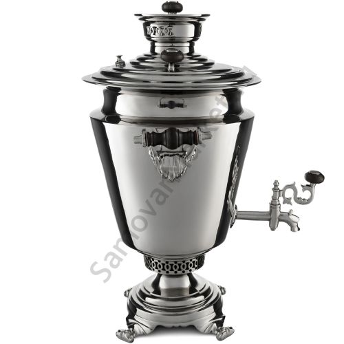 Самовар антикварный на дровах 8,5 литра формы «Рюмка фужерная» с медалями, серебристый 