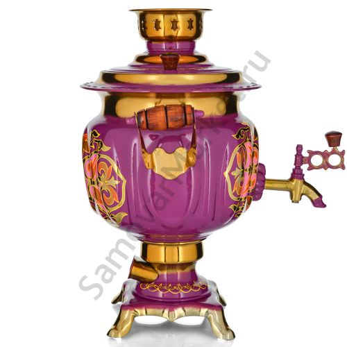 Самовар электрический 3 литра с художественной росписью «Орнамент фиолетовый» формы «Овал»