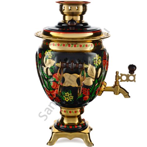 Самовар электрический 3 л с авто.откл., худ.росписью «Хохлома с ягодами в зелени №2» формы «Жёлудь»