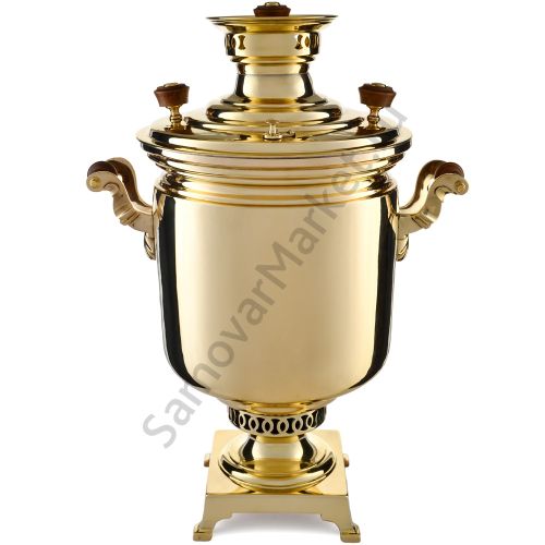 Самовар антикварный на дровах 8,5 литра формы «Банка» Н.И. Баташева с медалями, золотистый