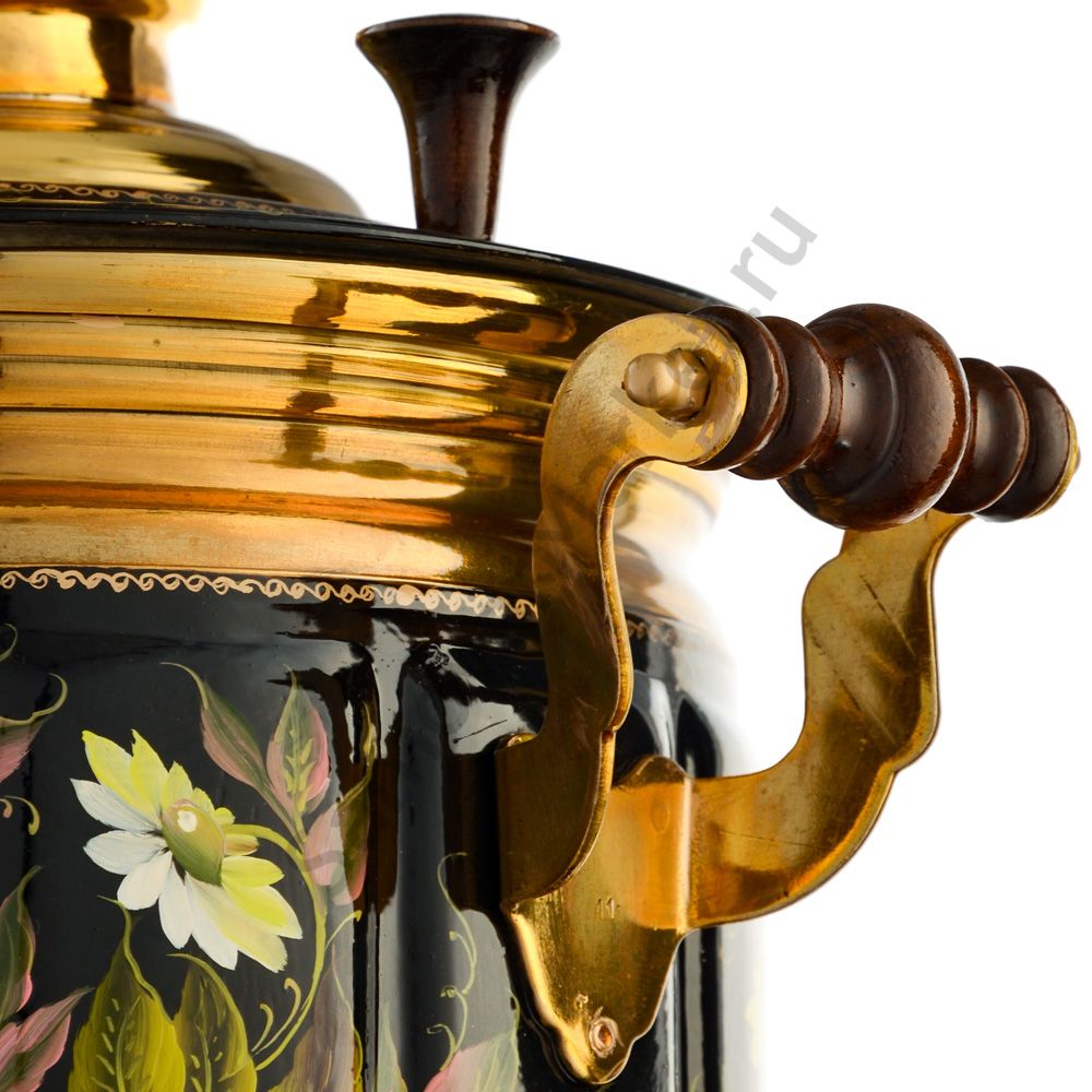 Самовар электрический 10 л. с художественной росписью «Ромашки с клевером на чёрном» формы «Банка» Самовар электрический 10 л. с художественной росписью «Ромашки с клевером на чёрном» формы «Банка»