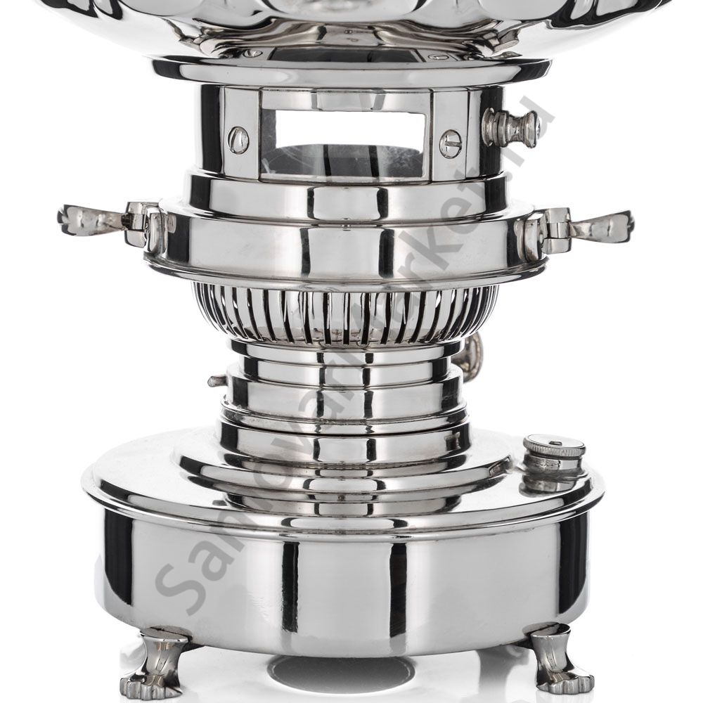 Самовар антикварный жаровой на керосине 7 литра формы «Фонарь» Б.Г. Тейле, серебристый  Самовар антикварный жаровой на керосине 7 литра формы «Фонарь» Б.Г. Тейле, серебристый