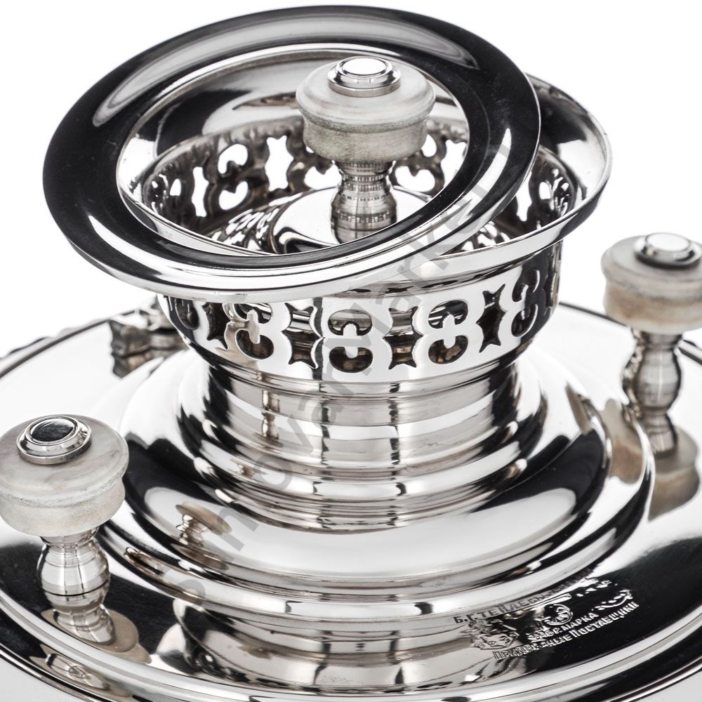 Самовар антикварный жаровой на керосине 7 литра формы «Фонарь» Б.Г. Тейле, серебристый  Самовар антикварный жаровой на керосине 7 литра формы «Фонарь» Б.Г. Тейле, серебристый