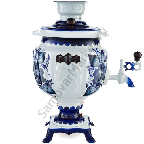 Самовар электрический 3 литра с автоотключением, худ. росписью «Гжель» формы «Овал»