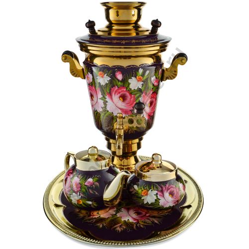 Самовар электрический 4 л.в наборе из 4 предметов с худ.росписью «Букет на фиолетовом в золоте» 