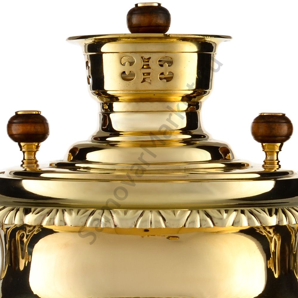 Самовар антикварный на дровах 7,5л. формы «Рюмка с редкими византийскими колоннами» Баташева,золотой Самовар антикварный на дровах 7,5л. формы «Рюмка с редкими византийскими колоннами» Баташева,золотой