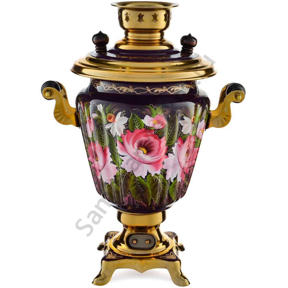 Самовар электрический 3 литра с художественной росписью «Букет на фиолетовом в золоте» формы «Рюмка» Самовар электрический 3 литра с художественной росписью «Букет на фиолетовом в золоте» формы «Рюмка»