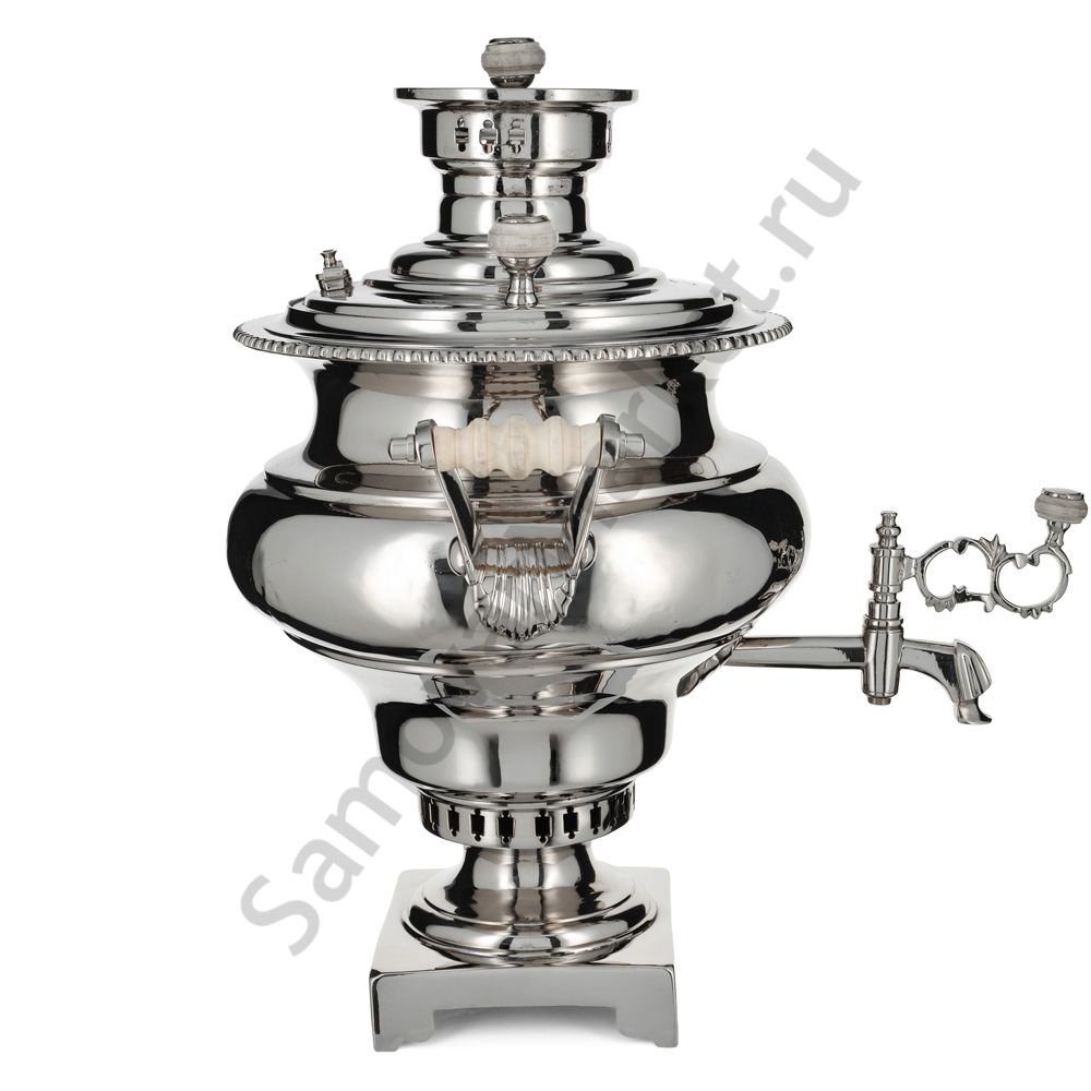 Самовар антикварный на дровах 6 литров формы «Репка» И.Ф. Капырзина, серебристый Самовар антикварный на дровах 6 литров формы «Репка» И.Ф. Капырзина, серебристый