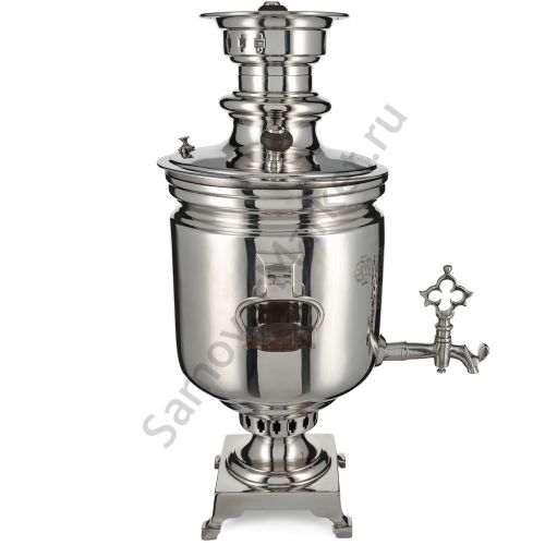 Самовар антикварный на дровах 5 литров формы «Банка» Баташева с медалями, серебристый