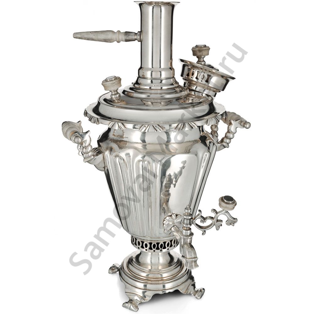Самовар антикварный на дровах 3 литра формы «Рюмка» Братьев Петровых,фурнитура кость,посеребрённый  Самовар антикварный на дровах 3 литра формы «Рюмка» Братьев Петровых,фурнитура кость,посеребрённый