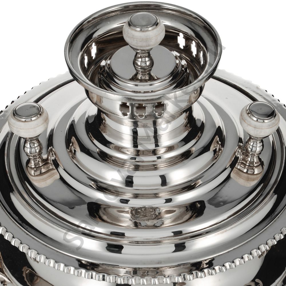 Самовар антикварный на дровах 6 литров формы «Репка» И.Ф. Капырзина, серебристый Самовар антикварный на дровах 6 литров формы «Репка» И.Ф. Капырзина, серебристый