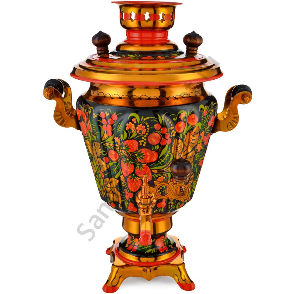 Самовар электрический 3 литра с художественной росписью «Хохлома с ягодами в зелени» формы «Рюмка» Самовар электрический 3 литра с художественной росписью «Хохлома с ягодами в зелени» формы «Рюмка»