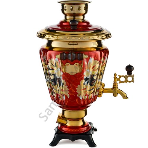 Самовар электрический 3 литра с художественной росписью «Кудрина красная» формы «Рюмка» Самовар электрический 3 литра с художественной росписью «Кудрина красная» формы «Рюмка»